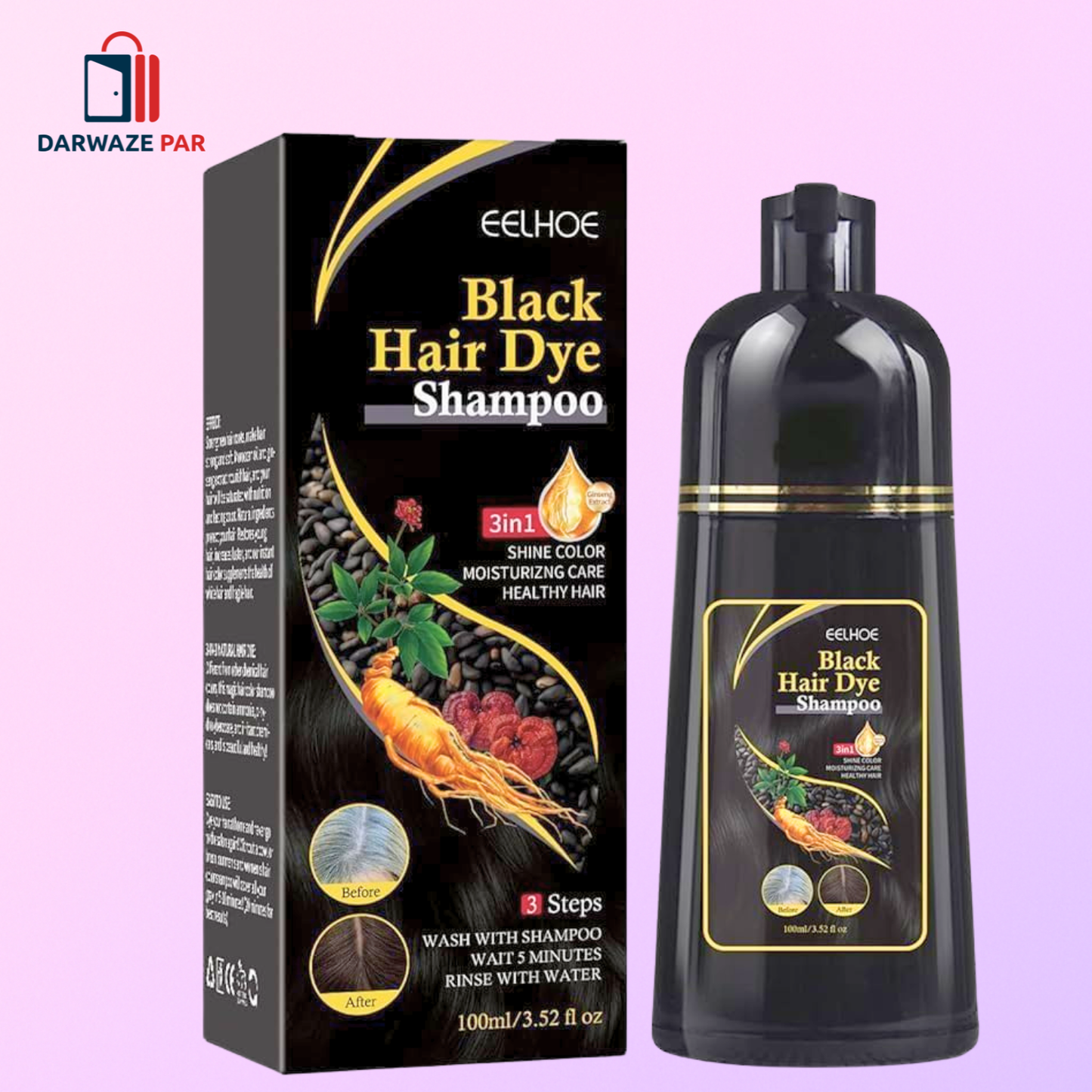 Natural Black Hair 3-in-1 Dye Shampoo – Instant Hair Color, Conditioner & Long-Lasting Shine