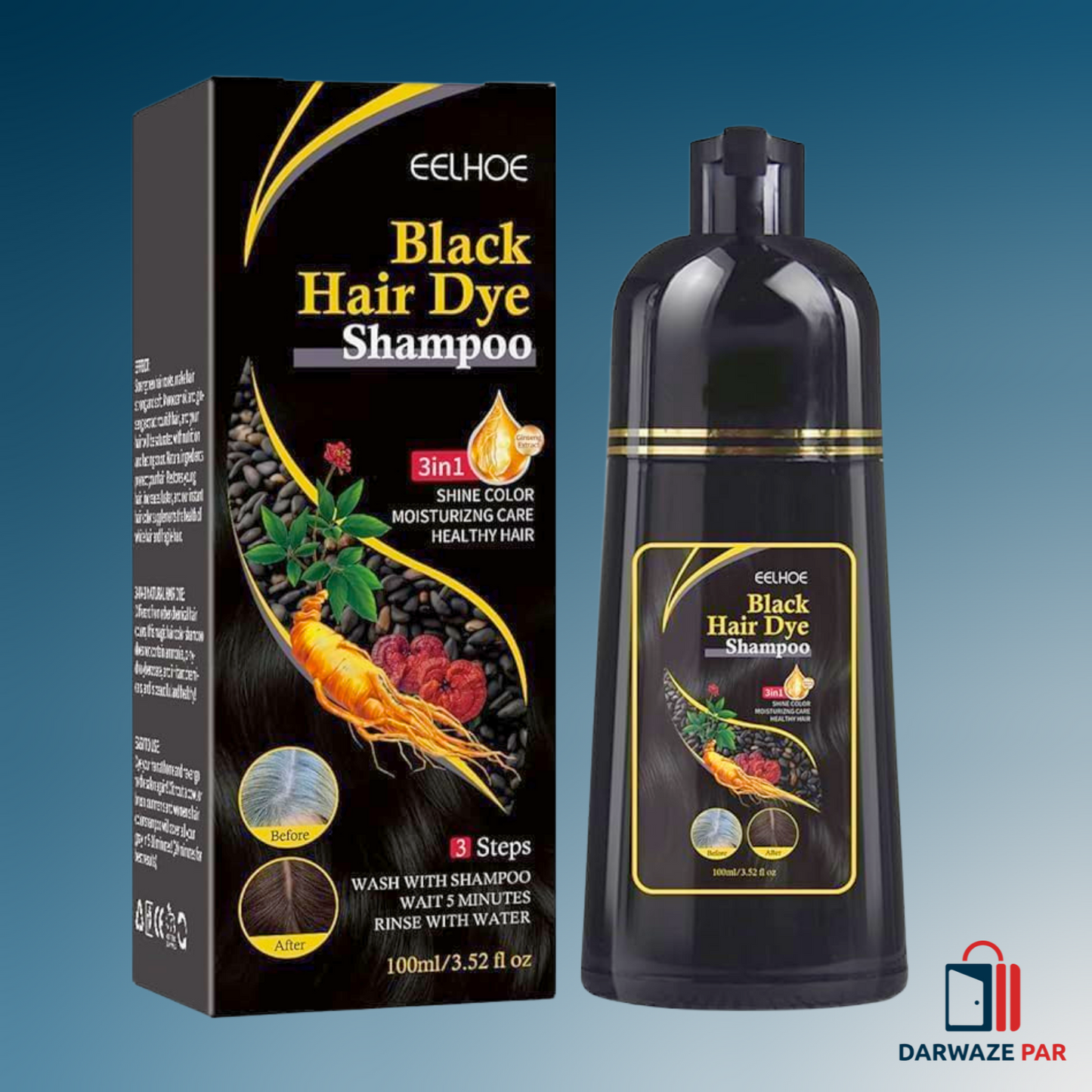 Natural Black Hair 3-in-1 Dye Shampoo – Instant Hair Color, Conditioner & Long-Lasting Shine