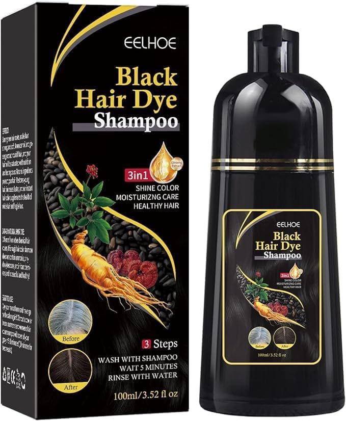 Natural Black Hair 3-in-1 Dye Shampoo – Instant Hair Color, Conditioner & Long-Lasting Shine