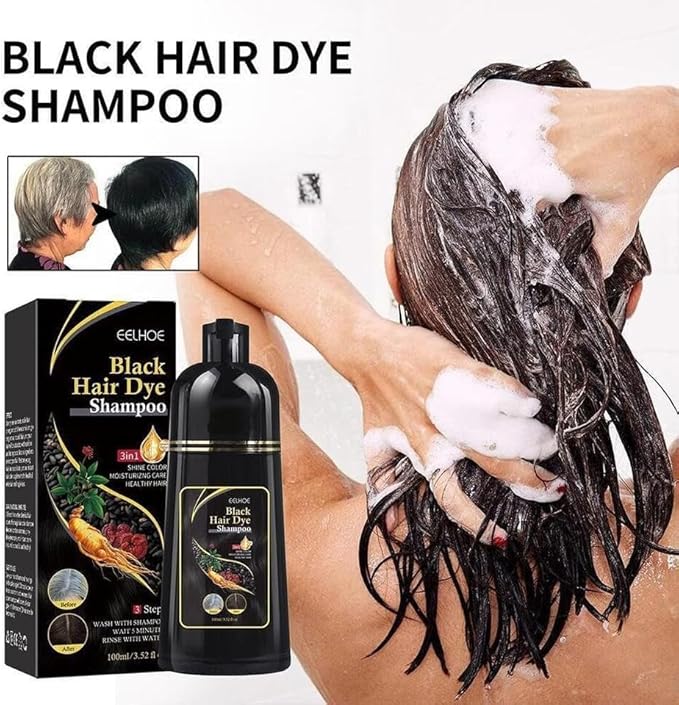 Natural Black Hair 3-in-1 Dye Shampoo – Instant Hair Color, Conditioner & Long-Lasting Shine